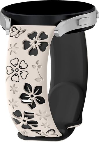 سوار منقوش بالزهور 20 مم لـ Garmin Forerunner 165/165 Music/55/، Vivoactive 5/6 للنساء، حزام رياضي من السيليكون الناعم ذو اللونين اللطيف لـ Garmin Venu/Sq/Sq 2 لساعة Samsung Galaxy Watch 7/6 in Kuwait