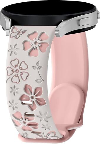 سوار منقوش بالزهور 20 مم لـ Garmin Forerunner 165/165 Music/55/، Vivoactive 5/6 للنساء، حزام رياضي من السيليكون الناعم ذو اللونين اللطيف لـ Garmin Venu/Sq/Sq 2 لساعة Samsung Galaxy Watch 7/6 in Kuwait