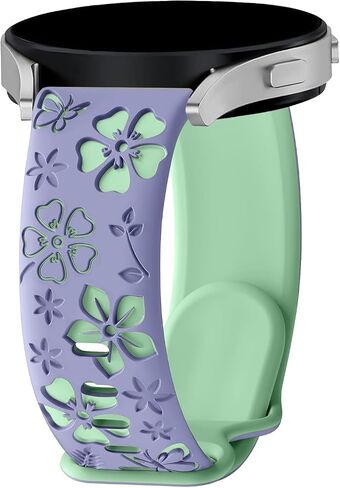 سوار منقوش بالزهور 20 مم لـ Garmin Forerunner 165/165 Music/55/، Vivoactive 5/6 للنساء، حزام رياضي من السيليكون الناعم ذو اللونين اللطيف لـ Garmin Venu/Sq/Sq 2 لساعة Samsung Galaxy Watch 7/6 in Kuwait