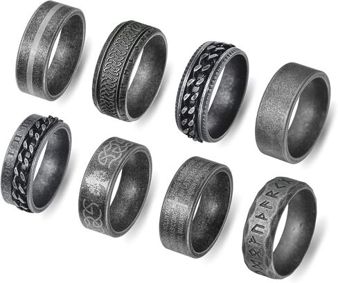 8pcs Rings for Men Celtic Knot Viking Signet Stainless Steel Anxiety Spinner Chain, Band Ring Biker Thumb Vintage Retro Gothic Party in Saudi Arabia