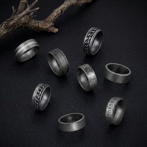 8pcs Rings for Men Celtic Knot Viking Signet Stainless Steel Anxiety Spinner Chain, Band Ring Biker Thumb Vintage Retro Gothic Party in Saudi Arabia