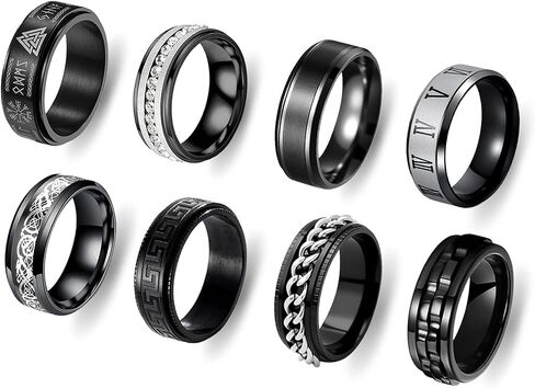 8pcs Rings for Men Celtic Knot Viking Signet Stainless Steel Anxiety Spinner Chain, Band Ring Biker Thumb Vintage Retro Gothic Party in Saudi Arabia