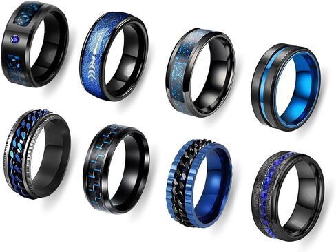 8pcs Rings for Men Celtic Knot Viking Signet Stainless Steel Anxiety Spinner Chain, Band Ring Biker Thumb Vintage Retro Gothic Party in Saudi Arabia