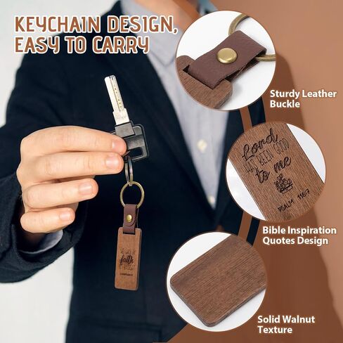 Suncalla 50 Sets Christian Wooden Leather Keychain Inspirational Square Keychain with Bible Verse Gift Card Organza Bag Religious Faith Inspired Gifts for Men Women Office School Graduation Church in Kuwait