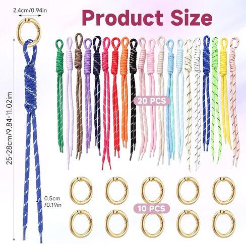 20 Pack Rope Keychain, Paracord Bag Charm, Colorful Braided Nylon Rope Cord Charms for Backpack Purse Handbag Decoration Accessories in Saudi Arabia