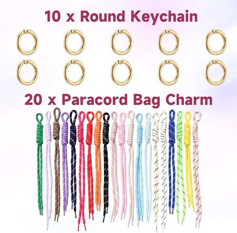20 Pack Rope Keychain, Paracord Bag Charm, Colorful Braided Nylon Rope Cord Charms for Backpack Purse Handbag Decoration Accessories in Saudi Arabia