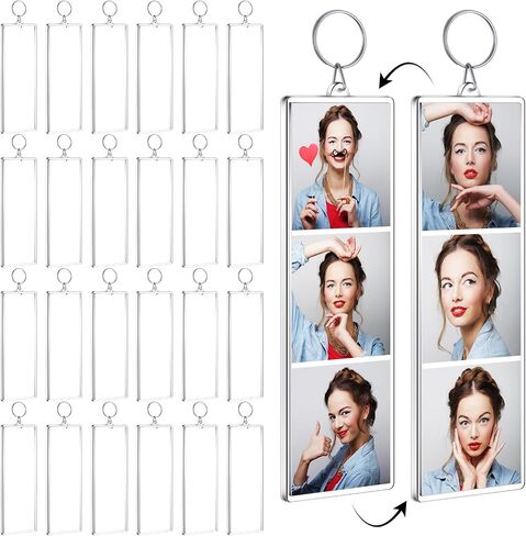 MTLEE Photo Strip Keychain Frame 2 x 6 Inch Clear Acrylic Photo Booth Keychain Double Sided Picture Keyring Holder Blank in Saudi Arabia