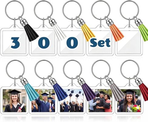 Chuangdi 300 Pcs Acrylic Photo Frame Keychain with Tassels Snap-in Custom Insert Photo Keyring Clear Blank Picture Keyring in Kuwait