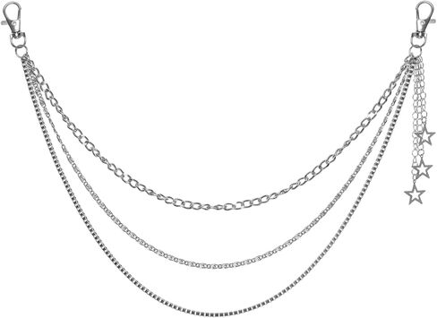 Metal Star 3-Strand Jean Chain Belt Chunky Pocket Belt Chain Vintage Hip Hop Wallet Key Chains Goth Punk Trousers Pants Chains Accessories for Men and Women in Saudi Arabia