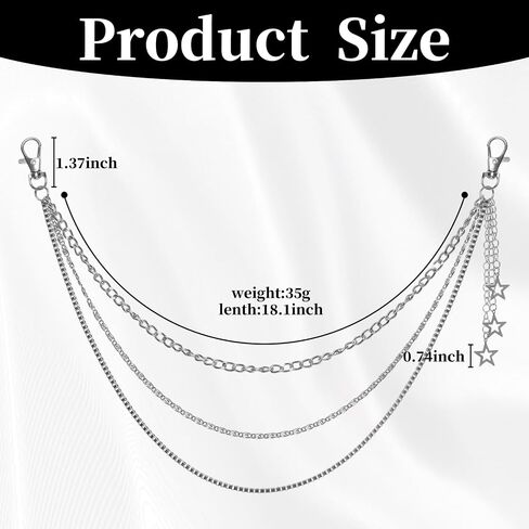 Metal Star 3-Strand Jean Chain Belt Chunky Pocket Belt Chain Vintage Hip Hop Wallet Key Chains Goth Punk Trousers Pants Chains Accessories for Men and Women in Saudi Arabia