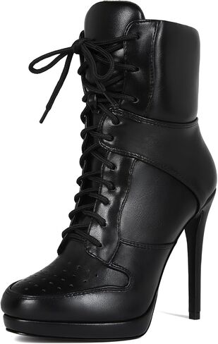 Women's Round Toe Stiletto High Heel Lace Up Clubwear Novelty Cross-Tied Ankle Boots in Saudi Arabia