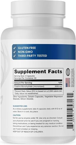 Bucked Up Essentials Creatine Monohydrate 3000mg | Micronized Creatine | Non GMO Gluten Free Third Party Tested | Daily Creatine Supplement Capsules (200 Capsules, 50 Servings) in Saudi Arabia