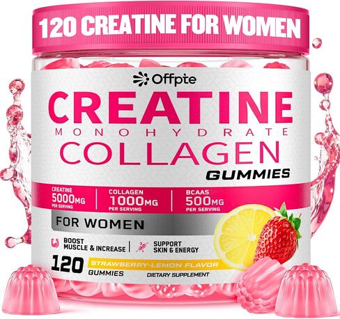 Creatine for Women, 5000mg Complex with Collagen & BCAAs, Vitamin B12, Creatine Monohydrate Gummies for Women, for Lean Muscles, Booty, Focus & Energy, Pre-Workout Chewbles, Sugar-Free, 120 Count in Saudi Arabia