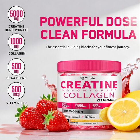 Creatine for Women, 5000mg Complex with Collagen & BCAAs, Vitamin B12, Creatine Monohydrate Gummies for Women, for Lean Muscles, Booty, Focus & Energy, Pre-Workout Chewbles, Sugar-Free, 120 Count in Saudi Arabia