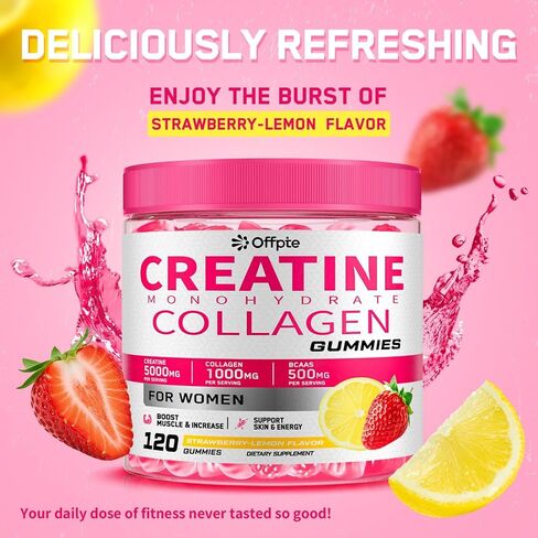 Creatine for Women, 5000mg Complex with Collagen & BCAAs, Vitamin B12, Creatine Monohydrate Gummies for Women, for Lean Muscles, Booty, Focus & Energy, Pre-Workout Chewbles, Sugar-Free, 120 Count in Saudi Arabia