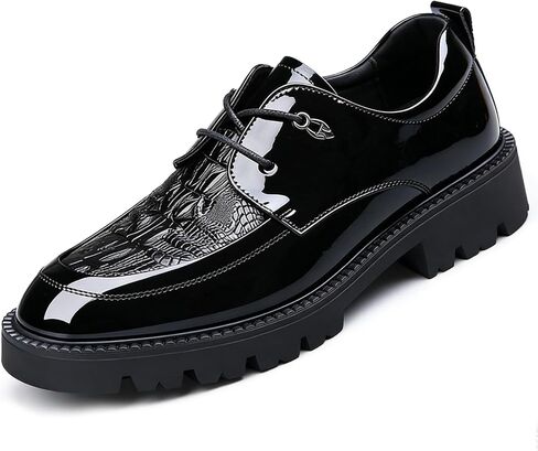 Men's Patent Platform Leather Oxford Shoes Comfort Chunky Lug Sole Casual Derby Shoes Classic Brogue Wingtip Lace-up Dress Shoes for Business Work Office in Saudi Arabia