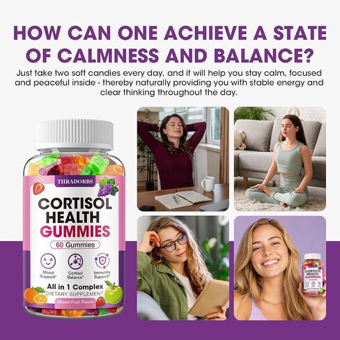 Cortisol Supplements for Women & Men, Cortisol Reducer Gummies with Magnesium Ashwagandha & L-Theanine, Cortisol Manager for Sleep Support & Stress Relief, Mood Balance, Cortisol Detox, 60 Count in Saudi Arabia