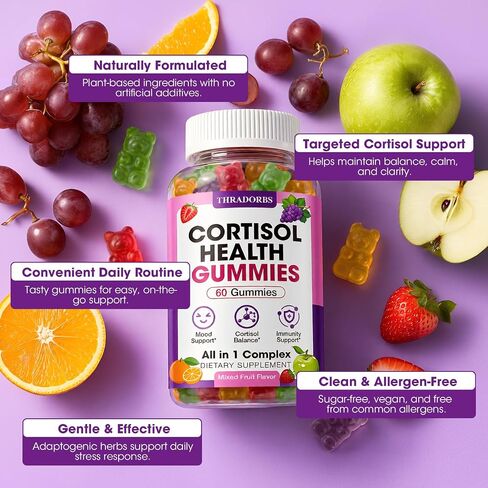 Cortisol Supplements for Women & Men, Cortisol Reducer Gummies with Magnesium Ashwagandha & L-Theanine, Cortisol Manager for Sleep Support & Stress Relief, Mood Balance, Cortisol Detox, 60 Count in Saudi Arabia
