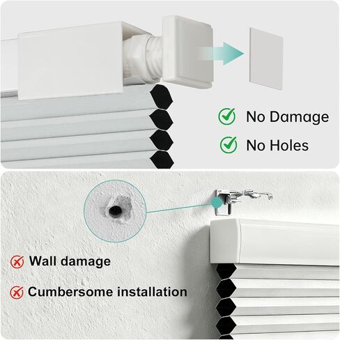 Changshade No Drill No Tools Blackout Cellular Shades,Cordless Blinds for Indoor Windows,Room Darkening Window Shades Honeycomb Blinds for Bedroom,Office,Home,35" w x 64" h,White in Kuwait