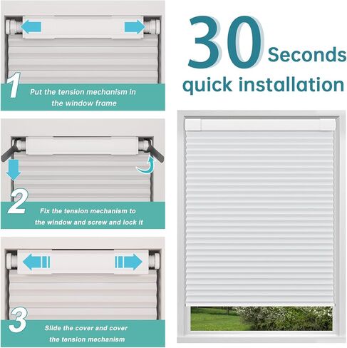 Changshade No Drill No Tools Blackout Cellular Shades,Cordless Blinds for Indoor Windows,Room Darkening Window Shades Honeycomb Blinds for Bedroom,Office,Home,35" w x 64" h,White in Kuwait