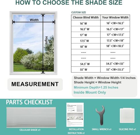 Changshade No Drill No Tools Blackout Cellular Shades,Cordless Blinds for Indoor Windows,Room Darkening Window Shades Honeycomb Blinds for Bedroom,Office,Home,35" w x 64" h,White in Kuwait