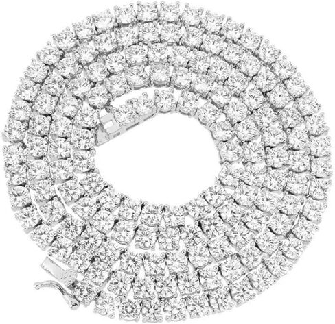 18 Cwt. VVS/D Simulated Diamond 14K White Gold Finish Solitaire Prong Set One Row Tennis Link Chain Necklace 4mm Unisex in Kuwait