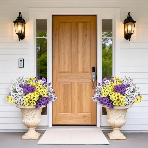 18 Pcs Artificial Flowers for Outdoors, UV Resistant Faux Silk Pansy Flowers, Spring Summer Outdoor Fake Flowers Plants for Front Porch Yard Patio Planter Garden Decor (Purple, Yellow, White) in Saudi Arabia