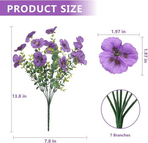 18 Pcs Artificial Flowers for Outdoors, UV Resistant Faux Silk Pansy Flowers, Spring Summer Outdoor Fake Flowers Plants for Front Porch Yard Patio Planter Garden Decor (Purple, Yellow, White) in Saudi Arabia