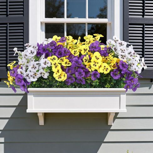 18 Pcs Artificial Flowers for Outdoors, UV Resistant Faux Silk Pansy Flowers, Spring Summer Outdoor Fake Flowers Plants for Front Porch Yard Patio Planter Garden Decor (Purple, Yellow, White) in Saudi Arabia