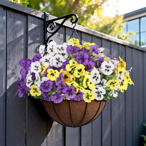 18 Pcs Artificial Flowers for Outdoors, UV Resistant Faux Silk Pansy Flowers, Spring Summer Outdoor Fake Flowers Plants for Front Porch Yard Patio Planter Garden Decor (Purple, Yellow, White) in Saudi Arabia