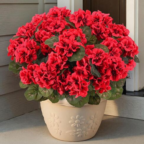 12 Pcs Artificial Flowers for Outdoors, Faux Silk Geraniums Flowers UV Resistant Fake Flowers Outdoor Plants for Front Porch Yard Patio Garden Home Decor (12, Red) in Saudi Arabia