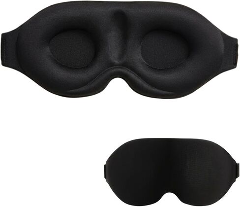 3D Contoured Sleep Mask, Soft Breathable Eye Mask for Sleeping, Light Blocking Blindfold with Adjustable Strap, Comfortable Night Eye Cover for Travel, Nap, Night Shift (1 Black) in Kuwait