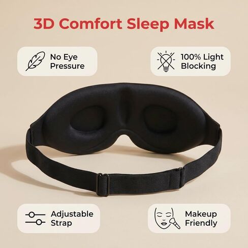 3D Contoured Sleep Mask, Soft Breathable Eye Mask for Sleeping, Light Blocking Blindfold with Adjustable Strap, Comfortable Night Eye Cover for Travel, Nap, Night Shift (1 Black) in Kuwait