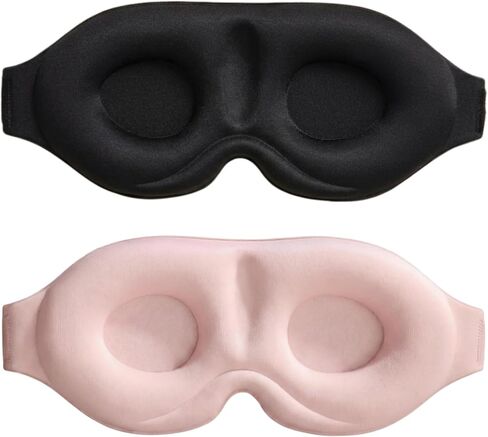 3D Contoured Sleep Mask, Soft Breathable Eye Mask for Sleeping, Light Blocking Blindfold with Adjustable Strap, Comfortable Night Eye Cover for Travel, Nap, Night Shift (1 Black) in Kuwait