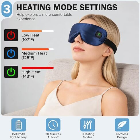 Heated Eye Mask 3 Heat Settings, Cordless Warm Compress with 2 Washable Replacement Covers, Auto Shutoff for Dry Eyes & Eye Strain Home Travel in Saudi Arabia