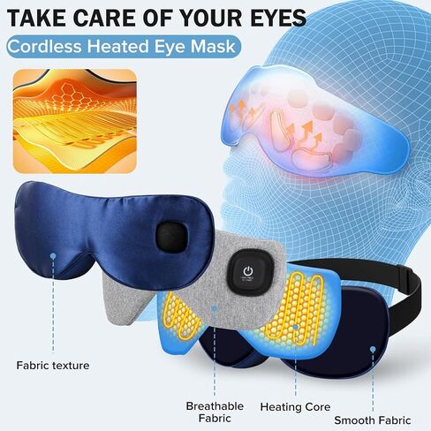 Heated Eye Mask 3 Heat Settings, Cordless Warm Compress with 2 Washable Replacement Covers, Auto Shutoff for Dry Eyes & Eye Strain Home Travel in Saudi Arabia