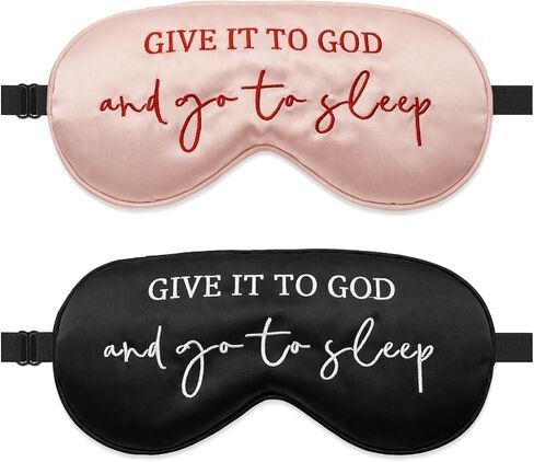 Sleep Mask Set of 2, “Give It to God and Go to Sleep" Comforting Embroidered Eye Mask, Adjustable Soft Sleeping Mask for Men Women, Blindfold to Let Go of Worries and Sleep Peacefully (Black&Pink) in Saudi Arabia