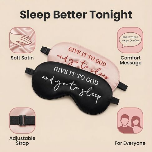 Sleep Mask Set of 2, “Give It to God and Go to Sleep" Comforting Embroidered Eye Mask, Adjustable Soft Sleeping Mask for Men Women, Blindfold to Let Go of Worries and Sleep Peacefully (Black&Pink) in Saudi Arabia