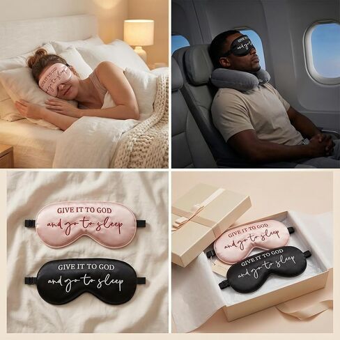 Sleep Mask Set of 2, “Give It to God and Go to Sleep" Comforting Embroidered Eye Mask, Adjustable Soft Sleeping Mask for Men Women, Blindfold to Let Go of Worries and Sleep Peacefully (Black&Pink) in Saudi Arabia