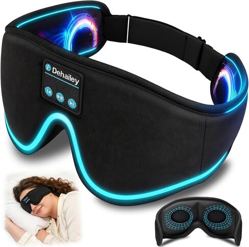 Sleep Mask with Bluetooth Headphones, 100% Light Blocking Sleep Headphones for Side Sleepers Men Women, Eye Mask with Thin Stereo Speakers, Soft Eye Cover for Travel Gift (Plus Size) in Saudi Arabia