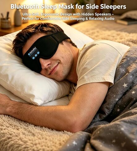 Sleep Mask with Bluetooth Headphones, 100% Light Blocking Sleep Headphones for Side Sleepers Men Women, Eye Mask with Thin Stereo Speakers, Soft Eye Cover for Travel Gift (Plus Size) in Saudi Arabia