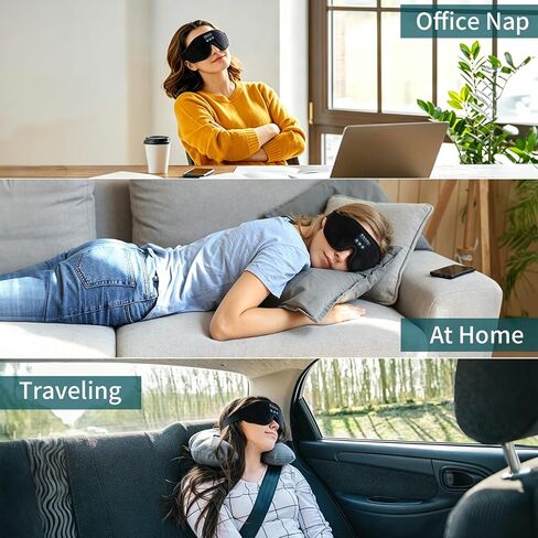 Sleep Mask with Bluetooth Headphones, 100% Light Blocking Sleep Headphones for Side Sleepers Men Women, Eye Mask with Thin Stereo Speakers, Soft Eye Cover for Travel Gift (Plus Size) in Saudi Arabia