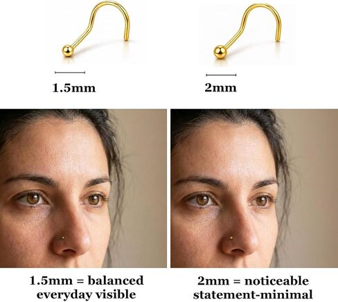 Implant Grade Titanium Nose S Stud 20G (0.8mm) – ASTM F-136 Corkscrew, Smooth Ball 1.5mm or 2mm, Hypoallergenic Jewelry, Polished Titanium or Gold PVD – 1 Piece for Women Men in Kuwait