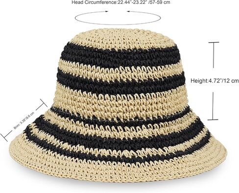 Women Hand-Woven Sun Hat UV Protection Crochet Straw Wide Brim Beach Hat Summer Foldable Bucket Hat Beige/Black in Saudi Arabia