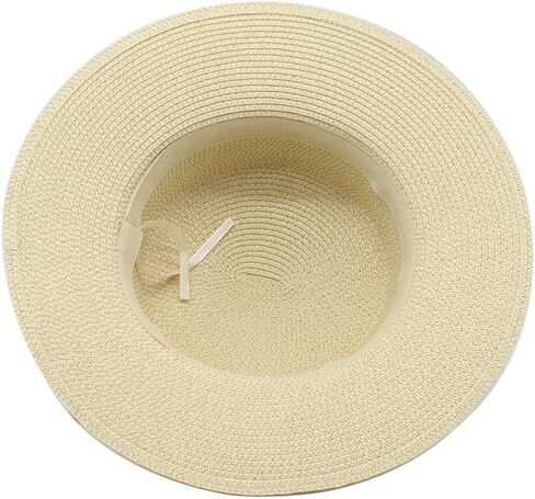 Womens Straw-Boater-Summer-Sun-Hat Flat-Top Wide-Brim Panama-Hats Fedora Summer Beach Sun Cap for Men Women(Size:Large) in Kuwait