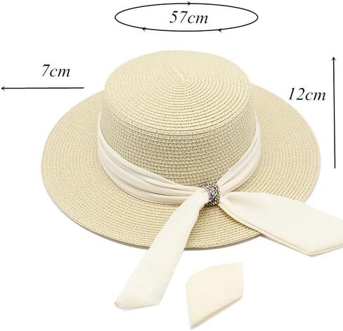 Womens Straw-Boater-Summer-Sun-Hat Flat-Top Wide-Brim Panama-Hats Fedora Summer Beach Sun Cap for Men Women(Size:Large) in Kuwait