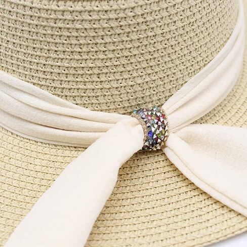 Womens Straw-Boater-Summer-Sun-Hat Flat-Top Wide-Brim Panama-Hats Fedora Summer Beach Sun Cap for Men Women(Size:Large) in Kuwait