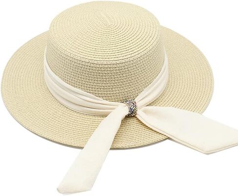 Womens Straw-Boater-Summer-Sun-Hat Flat-Top Wide-Brim Panama-Hats Fedora Summer Beach Sun Cap for Men Women(Size:Large) in Kuwait