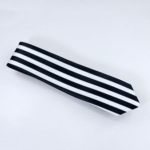 Anime/Cosplay Tie, Black And White Vertical Striped Pattern Tie, Unisex, Suitable For Everyday Outfits in Saudi Arabia