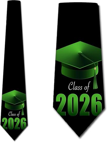 ربطات عنق من Three Rooker Class of 2026 للرجال 2026 Grad Cap ربطة عنق التخرج باللون الأخضر in Kuwait